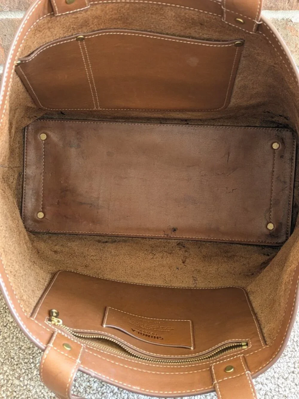 SHINOLA The Pocket East West Tote Leather Tan Cognac Brown Shoulder Bag Purse